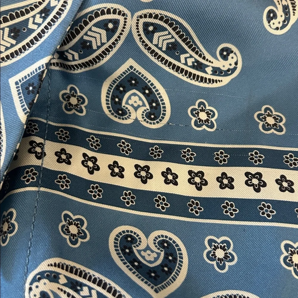 Sandro Blue Paisley Long Sleeve Collared Chloe Silk Mini Dress **Size 40/US 8** - Picture 11 of 12